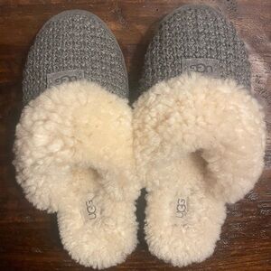 UGG Charcoal Knit Slippers with Soft Cream Lining